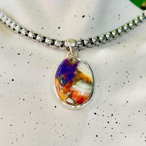 Vibrant Stone Pendant Necklace on Silver Chain